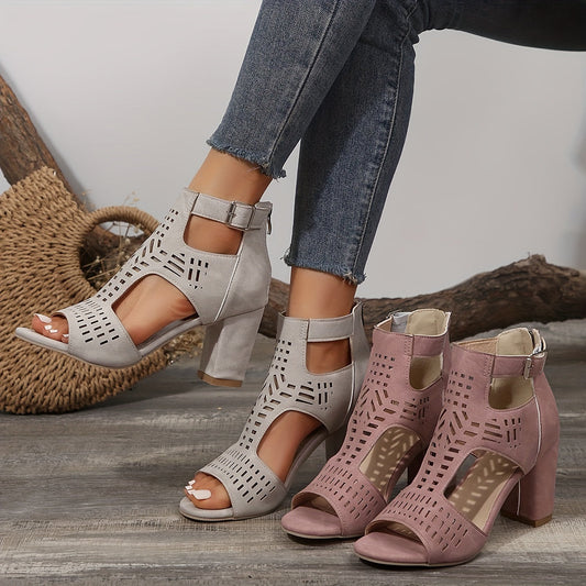 Dames sandalen met blokhak, cut-out design en open teen – modieuze schoenen voor dagelijks gebruik