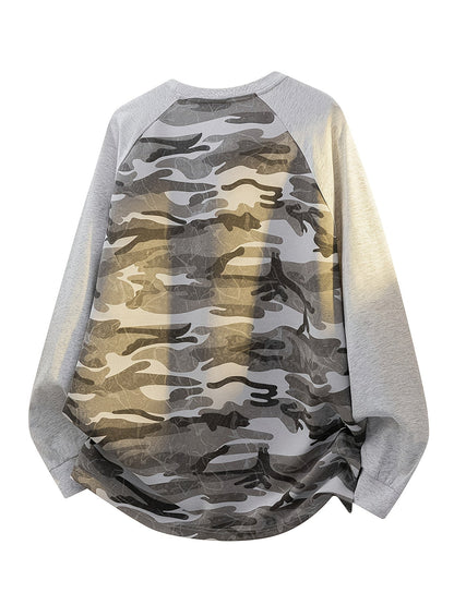 Raglan Langarmshirt im Camouflage-Look, Rundhals-Sweatshirt