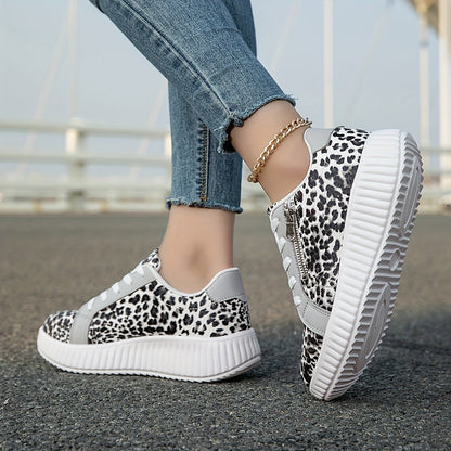 Zapatillas de mujer con estampado de leopardo y suela plataforma – Calzado casual de moda para el día a día y estilo urbano