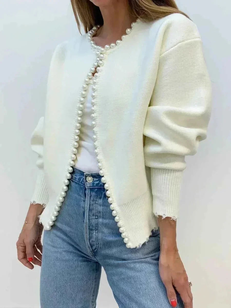Gebreid vest voor dames met lange mouwen en franjes