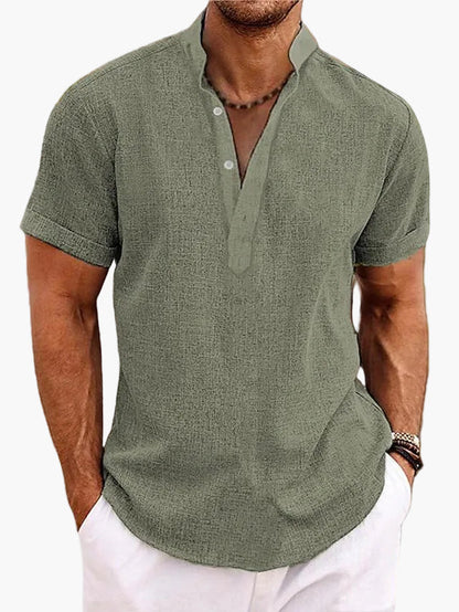 Heren modern kortarm vrijetijdshemd met opstaande kraag – Perfect voor zomer & dagelijks gebruik