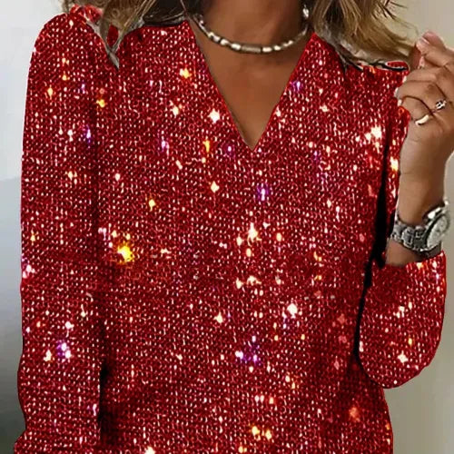 Maglione da donna con paillettes e scollo a V – Stile elegante per feste e serate
