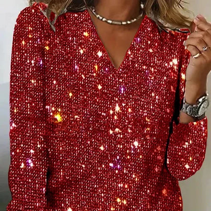 Maglione da donna con paillettes e scollo a V – Stile elegante per feste e serate