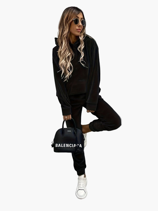 Completo tuta casual da donna – Felpa con cappuccio e pantaloni da jogging alla moda per tutti i giorni e viaggi