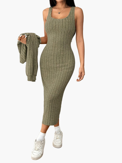 Set Completo Donna in Maglia – Elegante Motivo a Costine, Ideale per Quotidiano & Ufficio