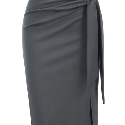 Gonna midi elegante da donna con dettaglio nodo e spacco – Perfetta per ufficio ed eventi