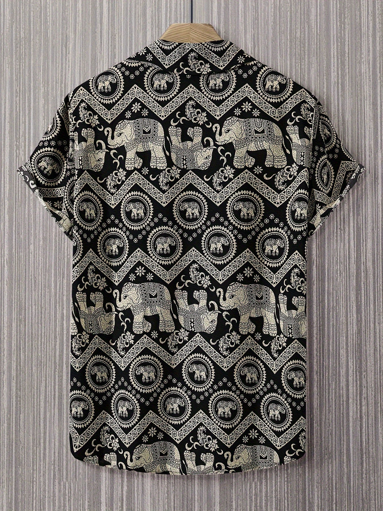 Chemise de villégiature pour homme avec imprimé éléphants et mandalas, manches courtes, chemise décontractée moderne