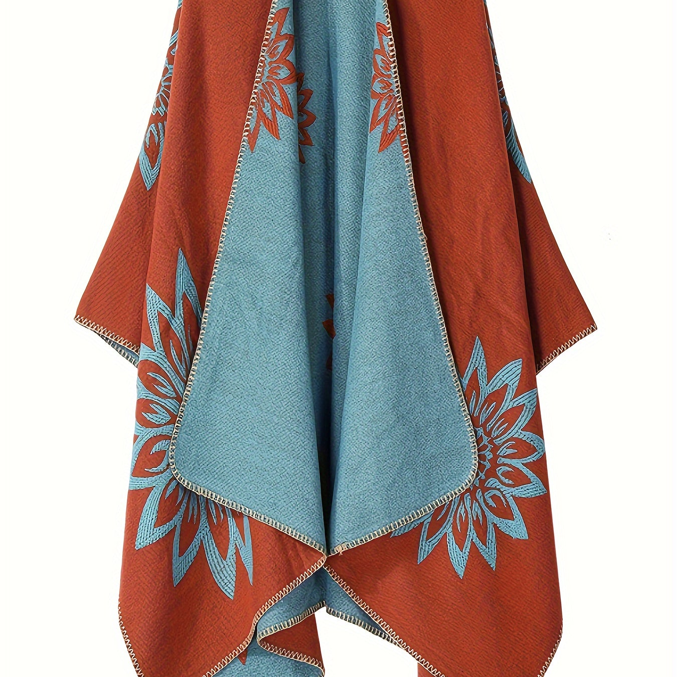 Poncho-omslag met bloemenpatroon, open voorkant, omkeerbaar, zwart-wit
