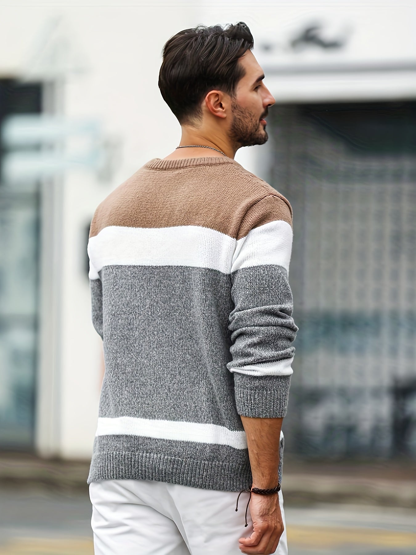 Herren Strickpullover Zopfmuster Colorblock Rundhals