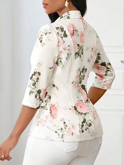 Dames Elegante Blazer met Bloemenpatroon en 3/4 Mouwen – Perfect voor Kantoor en Vrije Tijd