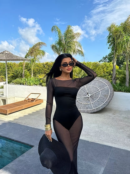 Dame maxikjole strand cover-up elegant figursyet feriemode