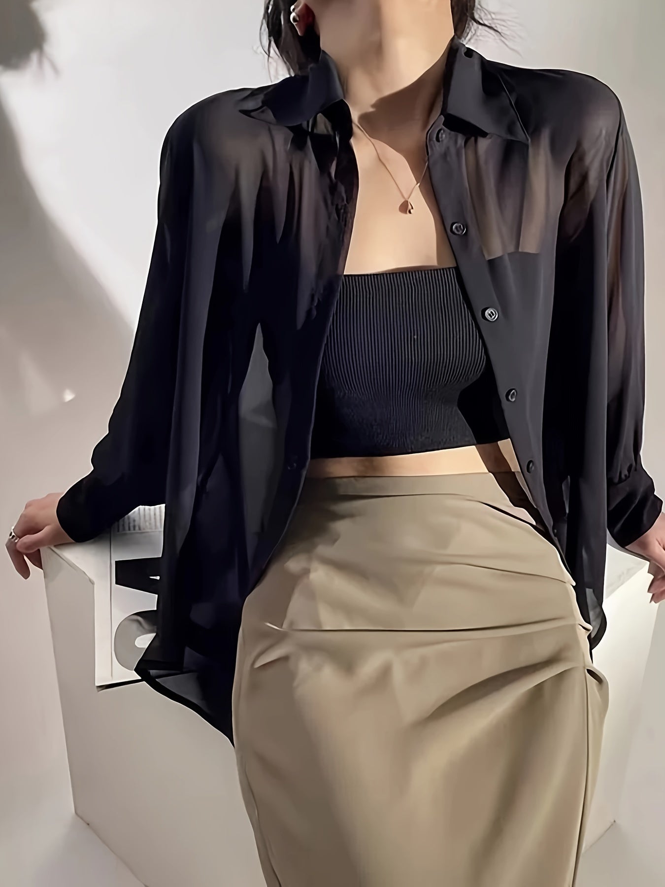 Dames transparant losvallend blouse-shirt voor elegante vrijetijds- en kantoorlooks