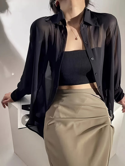 Dames transparant losvallend blouse-shirt voor elegante vrijetijds- en kantoorlooks