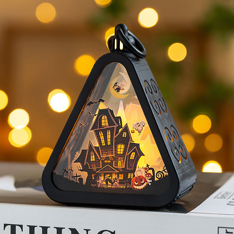 Lanterne LED déco Halloween triangulaire – Pour une ambiance Halloween chaleureuse et fêtes