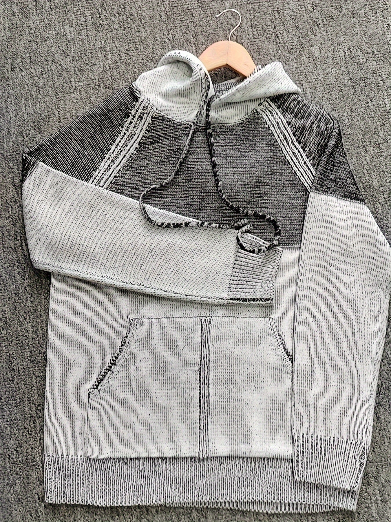 Hoodie til mænd i striklook med hætte og kængurulomme, meleret