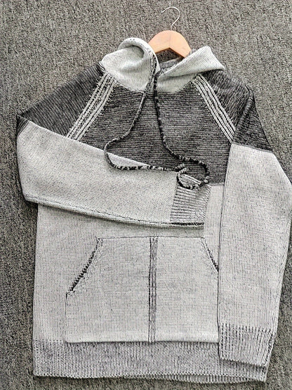 Hoodie til mænd i striklook med hætte og kængurulomme, meleret