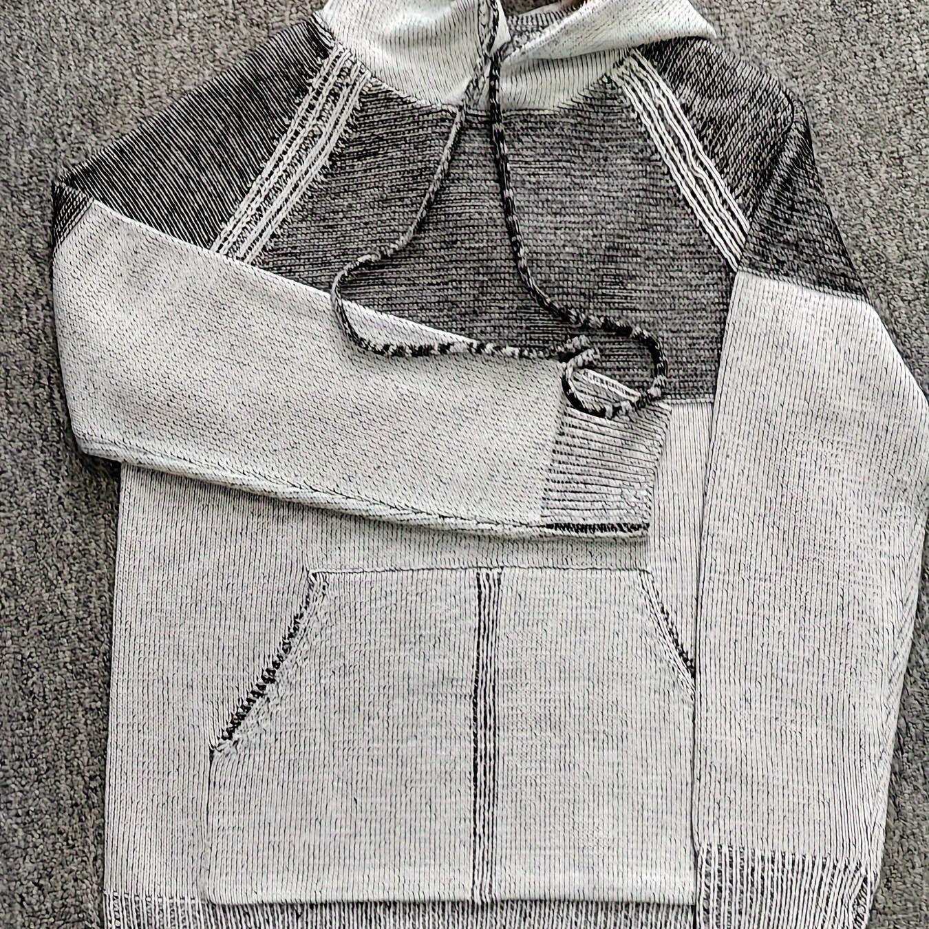 Hoodie til mænd i striklook med hætte og kængurulomme, meleret