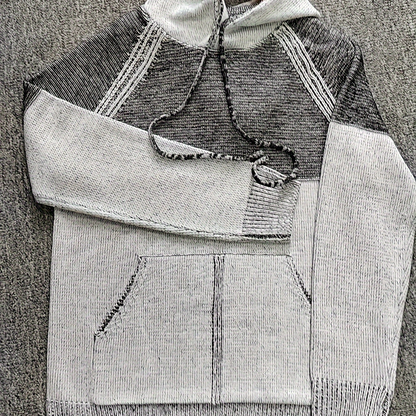 Hoodie til mænd i striklook med hætte og kængurulomme, meleret