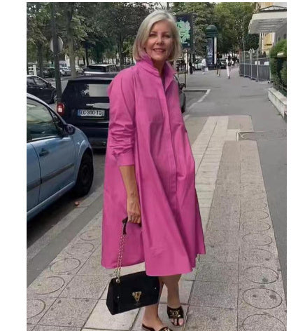 Abito camicia a linea A da donna con colletto polo – Abito midi casual per tutti i giorni e il tempo libero