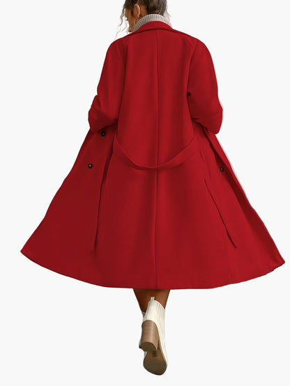 Manteau d'hiver élégant pour femme avec ceinture et poches – Long manteau stylé pour le quotidien et le bureau