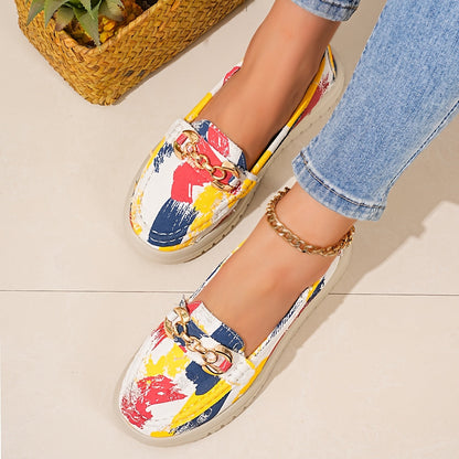 Chaussures décontractées slip-on pour femmes avec détail chaîne, style mocassin à la mode pour le quotidien et les loisirs