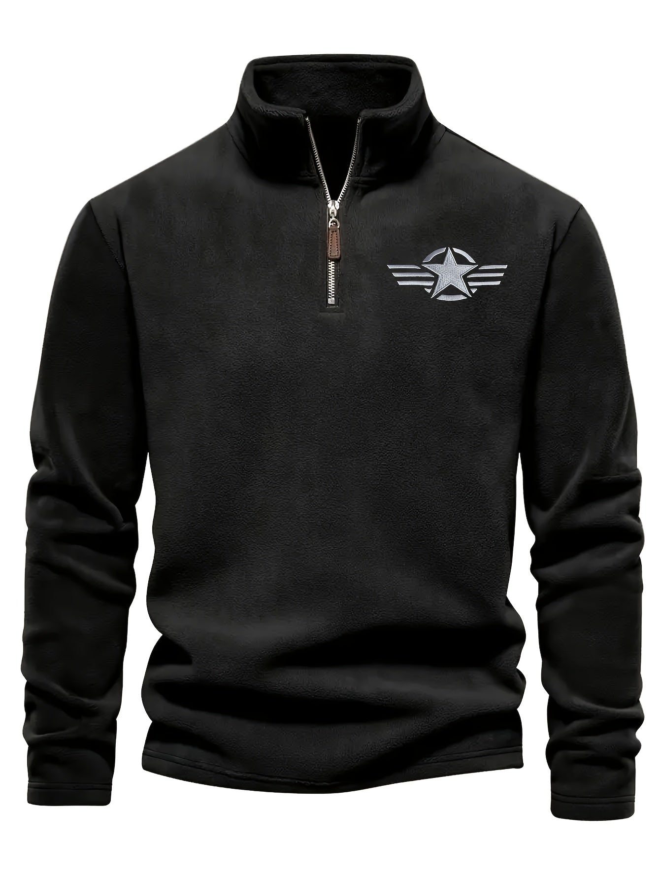 Herenfleece-pullover met opstaande kraag en rits, zwart en kaki