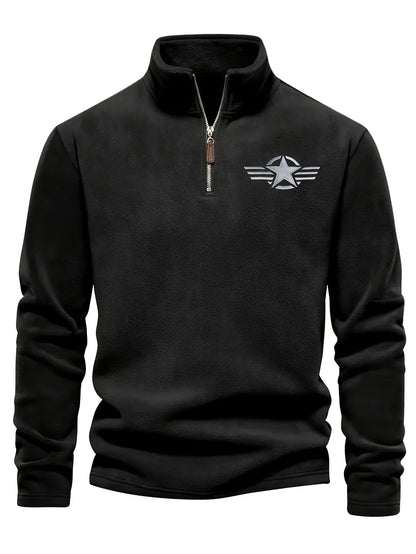 Herenfleece-pullover met opstaande kraag en rits, zwart en kaki