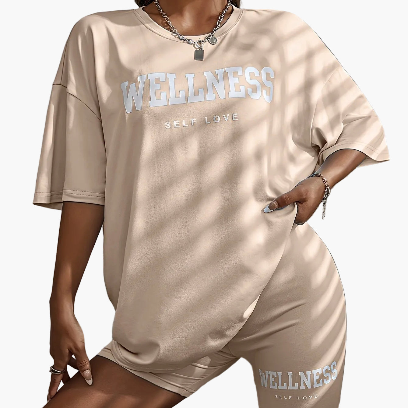 Damen Wellness Lounge Set Oversize T-Shirt & Radlerhose – Freizeit & Self Love Outfit