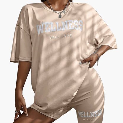 Damen Wellness Lounge Set Oversize T-Shirt & Radlerhose – Freizeit & Self Love Outfit
