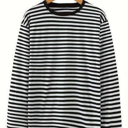 Gestreiftes Langarmshirt Rundhals Casual Blau Weiß