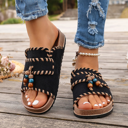 Dame Boho Sommer Pantoletten – Komfortable håndlavede slides til fritid og ferie