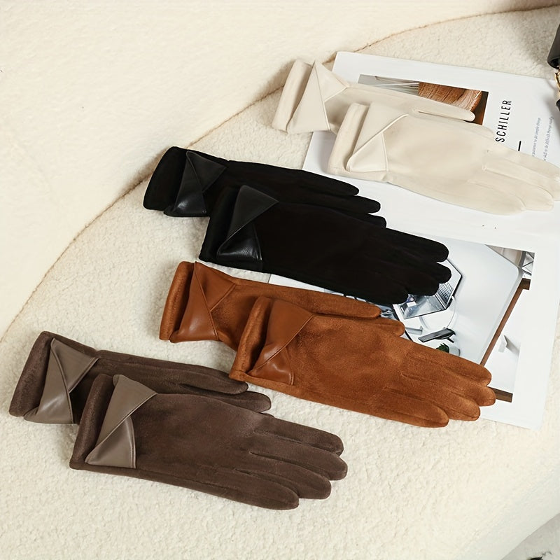 Damen Handschuhe Braun mit Manschetten-Design Elegante Winter-Accessoires