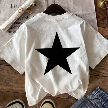 T-shirt femme avec grand imprimé étoile, style sportif, respirant, printemps/été