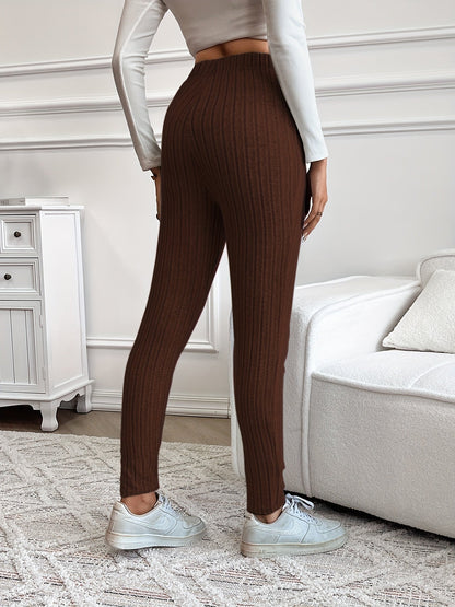 Damen Gerippte Strickhose mit Kordelzug Hoher Bund Braun