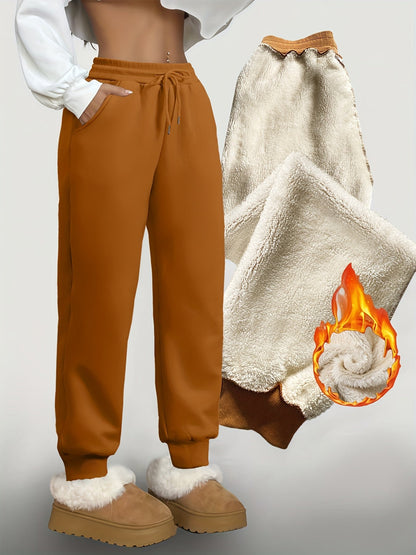 Gevoerde joggingbroek voor dames, warme vrijetijdsbroek met trekkoord