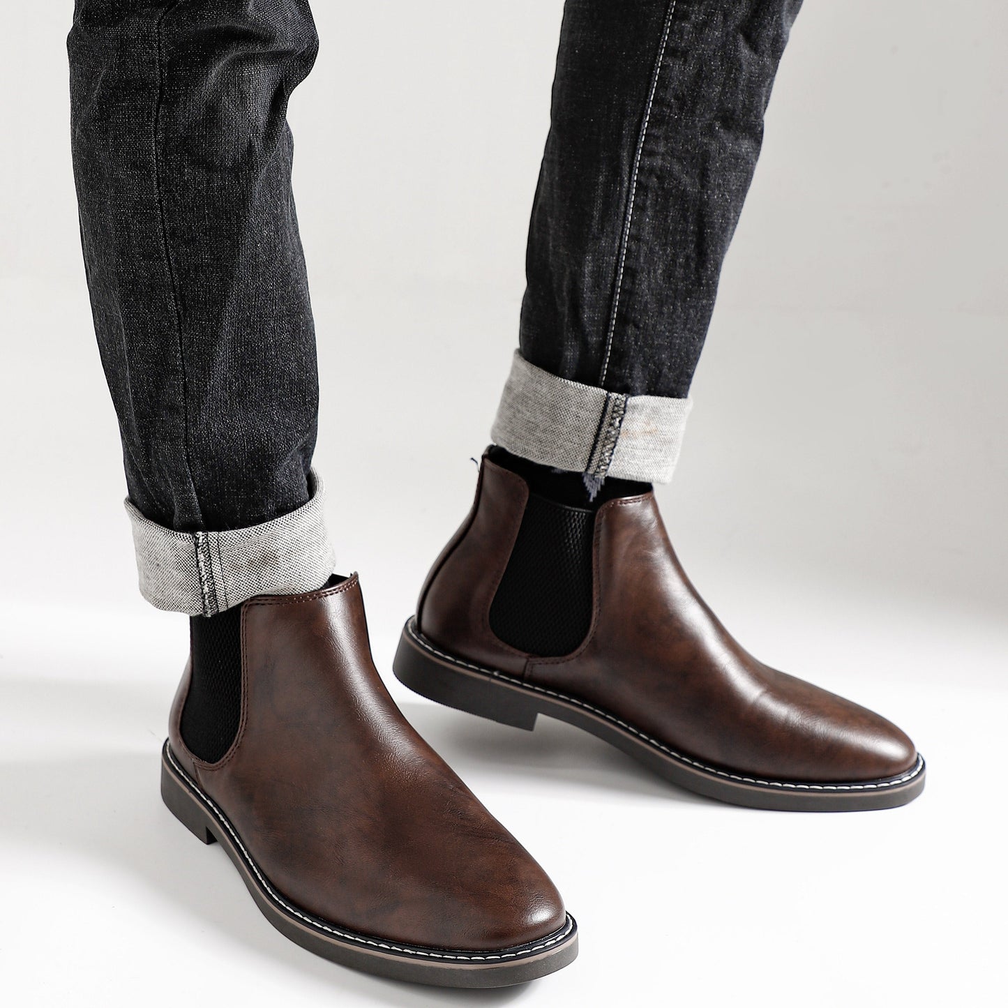 Herren Chelsea Boots Dunkelbraun mit Elastikeinsatz