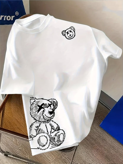 T-shirt uomo con stampa artistica di orso e stile streetwear moderno