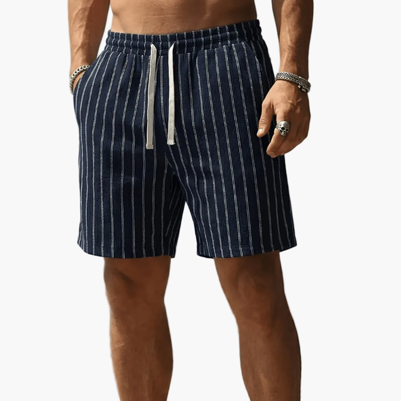 Shorts décontractés pour homme avec motif à rayures et cordon de serrage – Parfaits pour les loisirs et le sport