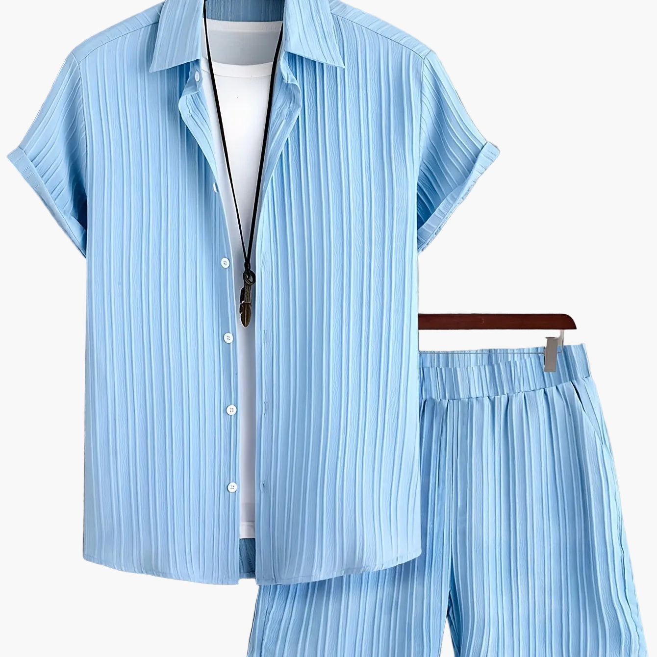 Herren Freizeit Zweiteiler Set – Kurzarm Hemd und Shorts, Sommer Streetwear, Stilvolle Knopfleiste, Ideal für Alltag & Urlaub
