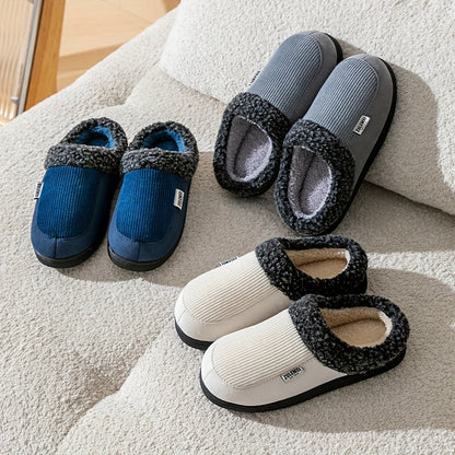 Unisex winterslippers grijs, geribbeld, met pluche voering en stevige zool
