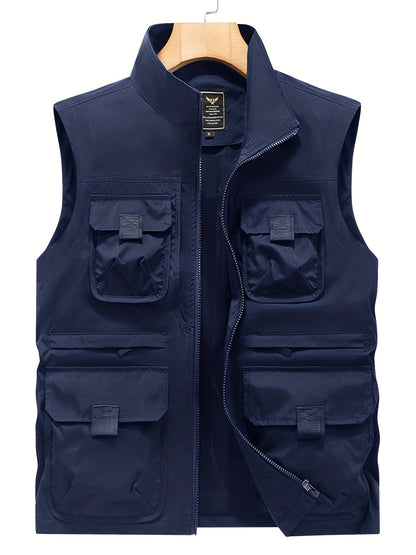 Herren Outdoor Utility-vest med flere lommer, fritidsvest for fiske, fotturer og fotografering