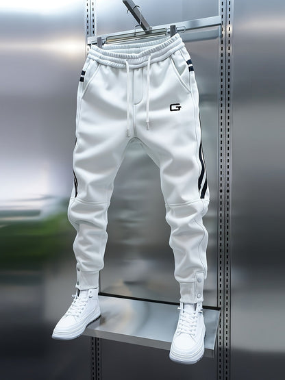 Pantaloni da jogging da uomo sportivi con bande laterali, coulisse e bottoni in vita