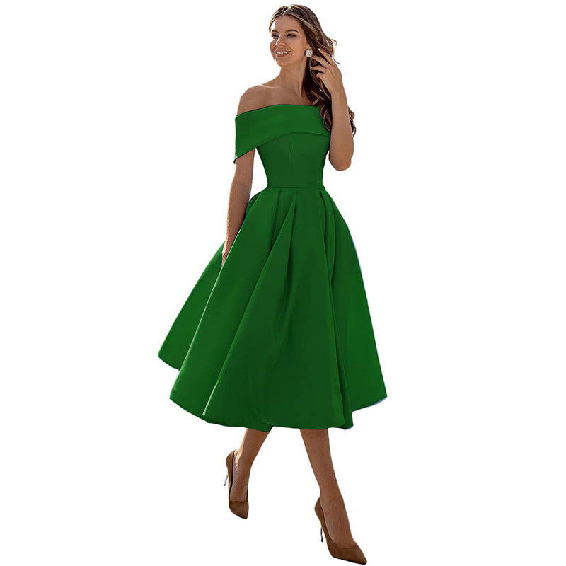 Michelle – Casual strapless satijnen feestjurk