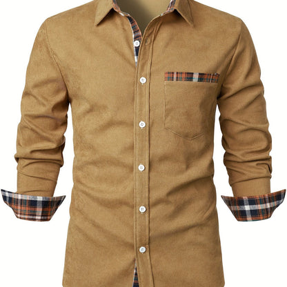 Camisa casual para hombre Modern Fit con detalles a cuadros – Camisa de manga larga elegante para el día a día y la oficina
