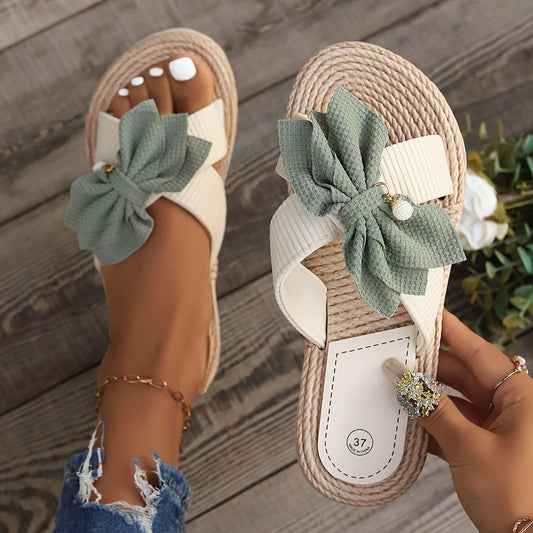 Dams Vintage Sommarsandaler med stor rosett och platt sula – Bekväma fritidssandaler