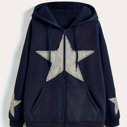 Kapuzenjacke mit Reißverschluss und Sternapplikationen – Lässiger Unisex Hoodie