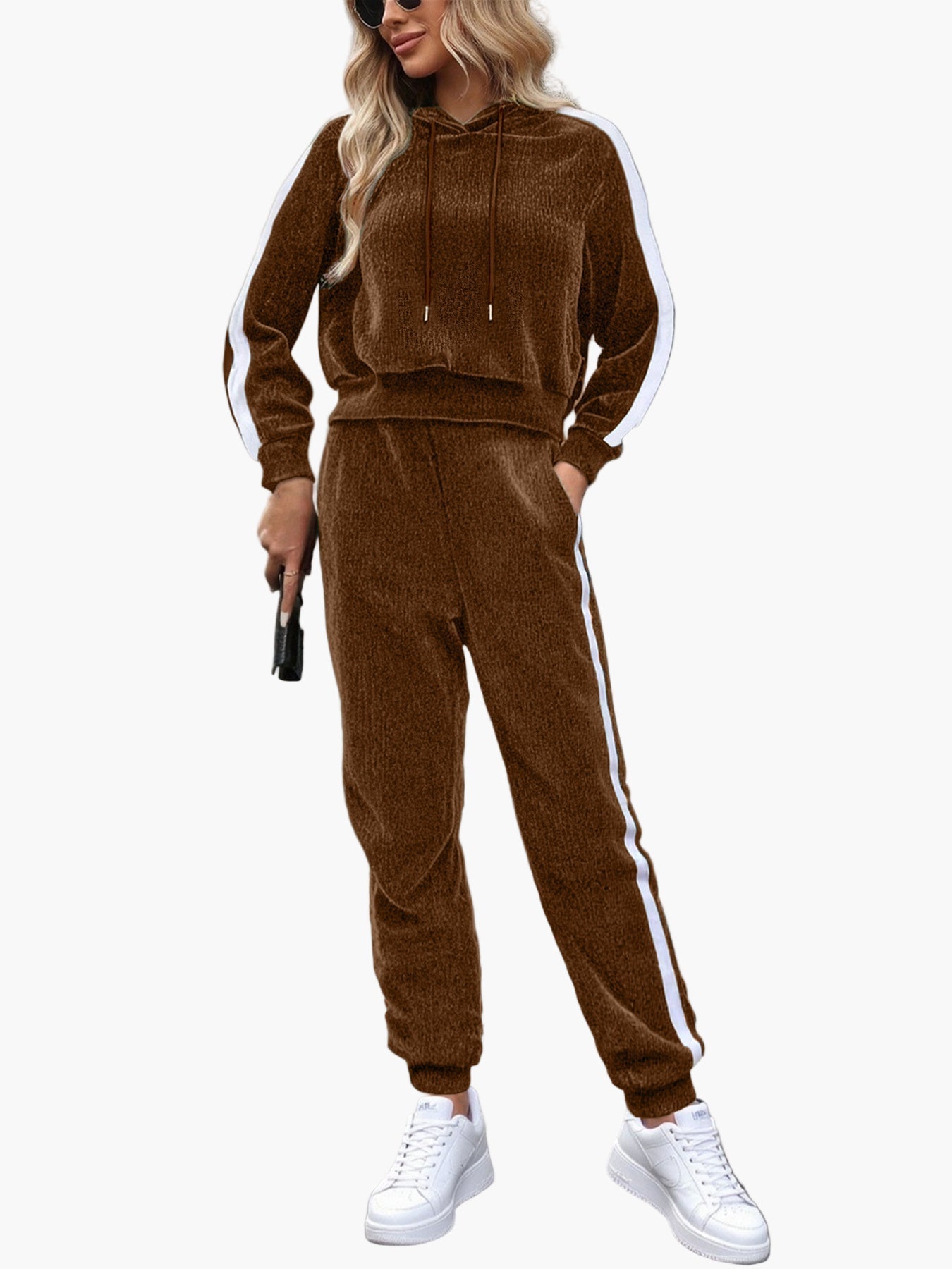 Set Completo Tuta Donna con Felpa con Cappuccio e Pantaloni Jogging – Outfit Sportivo Casual