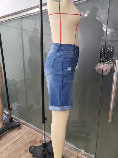 Damen Jeans Bermuda Shorts im Casual Style für Sommer – Bequeme Radhose mit Used-Look