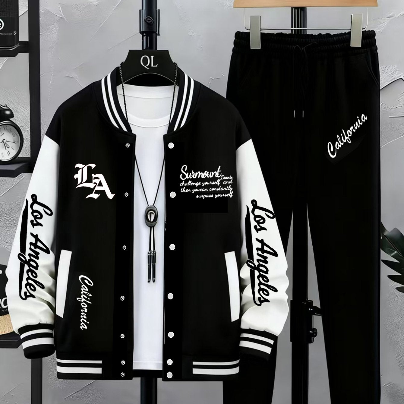 Herren College Jacke & Jogginghose Set Zweiteiler mit Los Angeles Print