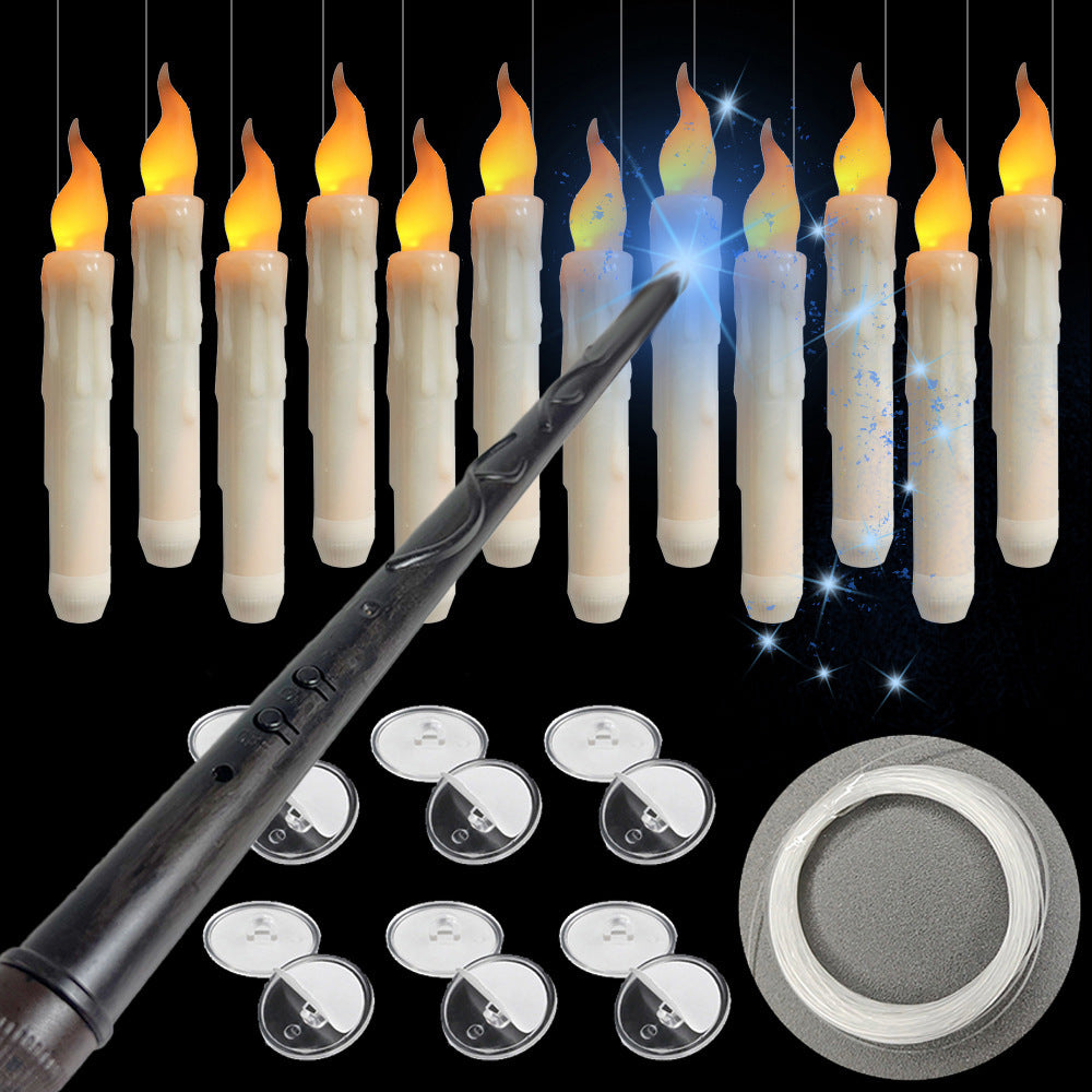 Magiczne unoszące się świeczki LED z różdżką na Halloween – dekoracja imprezowa i upiorna atmosfera